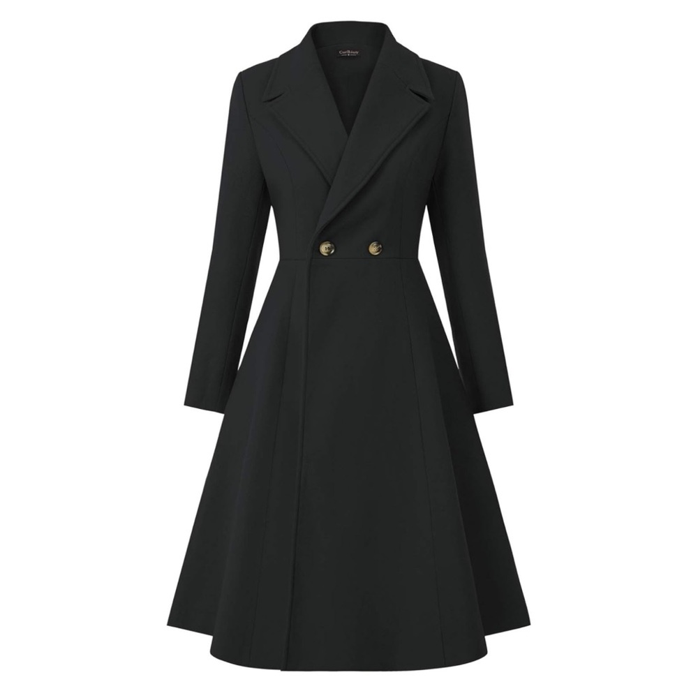 Women's Pea Coat Double Breasted A Line Long Trench Coat Winter Dress Coat